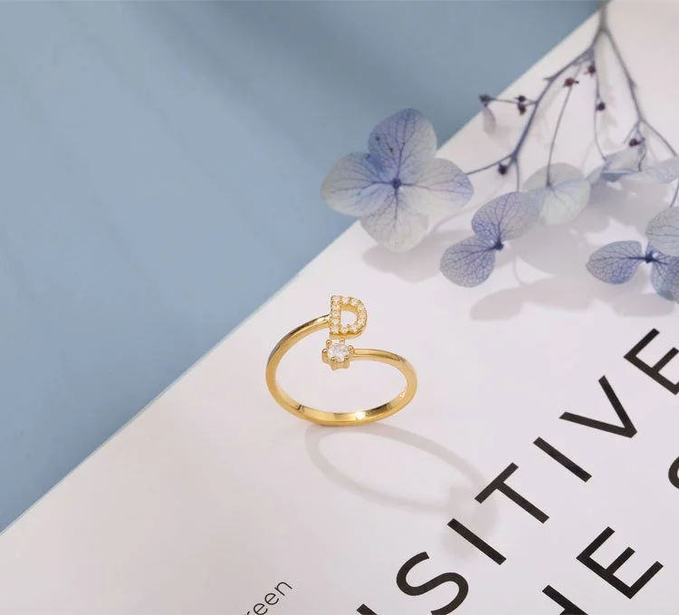 Initial Ring (A-Z) STERLING SILVER 14k gold plated — Kay's Pearl